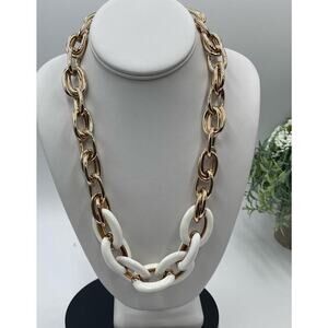 Lane Bryant Vintage Heavy White Enamel Gold Tone Link Chain Necklace